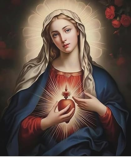 OVUNQUE PROTEGGIMI Quadro Sacro Cuore di Gesù e Maria, Stampa su Tela, Quadro Religioso Camera Da Letto, 100% Made in Italy (Sacro Cuore Maria A, 30 x 40 cm)