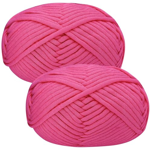 Renyiz Tjockt garn för virkning, 2 x 50 g mjuk tjock ull för nybörjare och Amigurumi-projekt enkel virkning startsats rosenrött garn