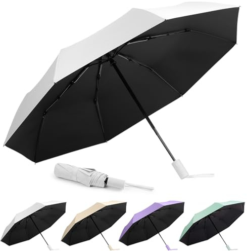 Aolso Parapluie de Voyage Anti-Tempête avec Ouverture/Auto-Fermeture - Compact Portable pour Hommes et Femmes, Coupe-Ven(Blanc)