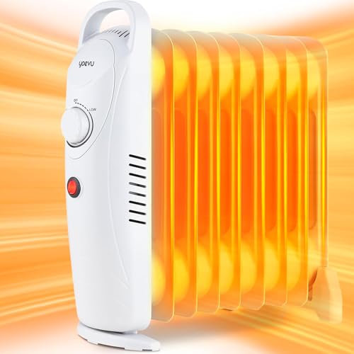 YOEVU | Radiador de aceite | 1000W, 9 elementos, blanco, 42x13x42cm | Protección contra sobrecalentamiento, diseño compacto, eficiencia energética | Calefacción portátil