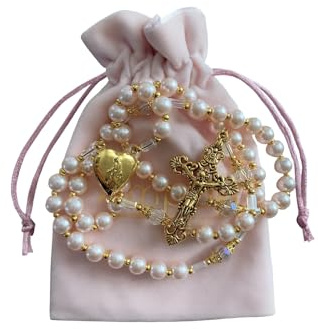 AMPALS Rosenkranz Puderrosa, Gold, Imitationsperle, Perle