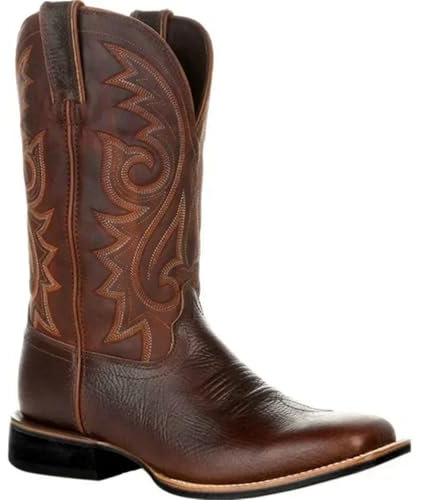 Lmtossey Stivali Western a metà polpaccio da uomo stivali da cowboy scarpe in pelle fatte a mano per uomo punk stivali da equitazione, Marrone, 40.5 EU