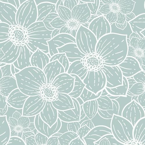 GloryTik Peel and Stick Wallpaper Boho Floral Contact Paper Grey Green Removable Self Adhesive Wall Paper Stick on Wallpaper for Bedroom Bathroom Cabinets Decor Vinyl Roll 17.3× 78.7