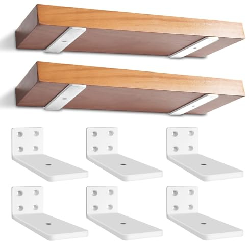 Lot de 6 Supports d’étagère Flottants de 15 cm, Fixations d’étagère Invisibles, Supports en L en Métal Robuste Pour étagères, Support Mural Vis Assorties, Blanc