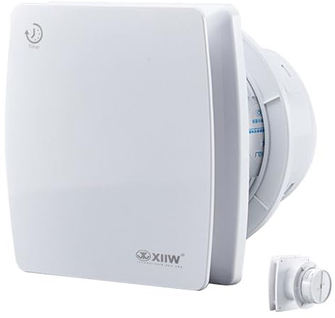 XIIW Badlüfter Ø100mm Abluftventilator mit Nachlaufzeit und Rückstauklappe, Leiser Ventilator 95m³/h, 12 Watt / 34dB / spritzwasserfest Wandventilator für Küche WC Badezimmer, Weiß