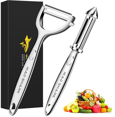 MAD SHARK Ultra Sharp Vegetable Peelers for Kitchen Fruit Apple Potato Peelers,Design with Ergonomic Non-Slip Handle, Y+I Shaped Stainless Steel Serrated(2pc）