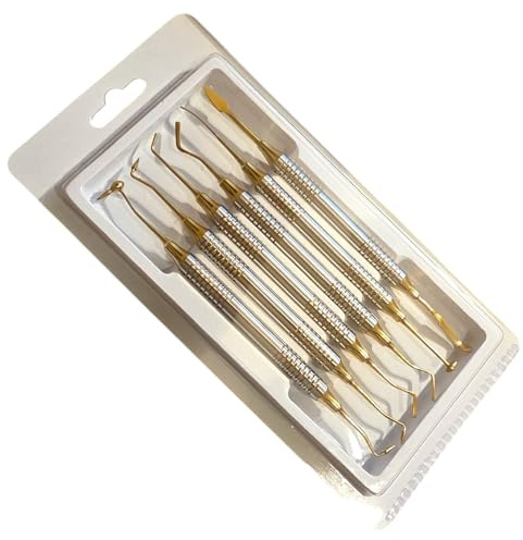 Professional Dental Cleaning Tools Set, 6-Piece Stainless Steel Gold-Plated Dental Picks and Scrapers