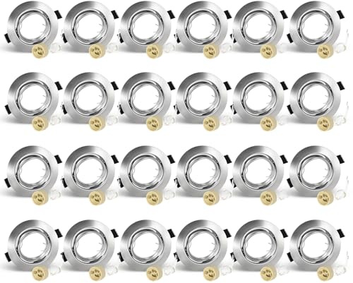 KEJIYILT Set di 6 faretti da incasso GU10, orientabili, 230 V, in acciaio inox spazzolato, faretti da soffitto rotondi, con attacco per LED GU10 o alogeni [Classe di efficienza energetica A] (24)