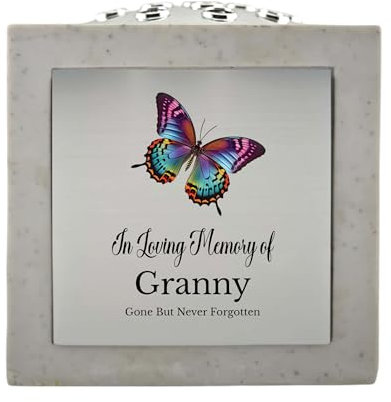In Loving Memory Of Memorial Rose Bowl Grave Marker Flower Pot Vase With Butterfly Design Mum Grandad & Lots More White/Silver (UV PRINTED) (Granny)