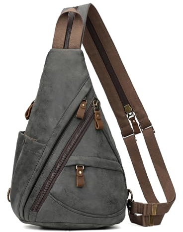KL928 Casual PU Vintage Rucksäcke, Echtleder Retro Segeltuch Rucksack Daypack Crossbody Shoulder Schulterrucksack für Herren und Damen, Schwarz