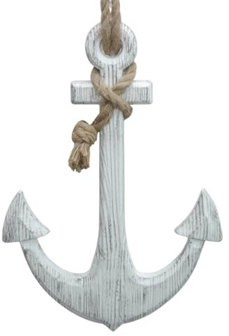 Seaside No.64 - gerillter Holzanker mit Tau zum hängen - XXL 60cm - maritim nautic Dekoration - Indoor Wanddekoration - Hochzeitsgeschenk Geburtstagsgeschenk - weiß/creme Vintage