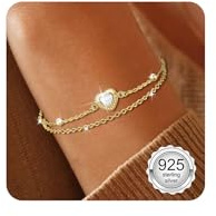 VIDONIO Layered Herz Armband Damen 925 Sterling Silber mit Herzen Cubic Zirkonia,Armband Damen Gold,Freundschaftsarmband Verstellbare Armkette Muttertag Geburtstags Weihnachten Geschenk für Sie Frauen