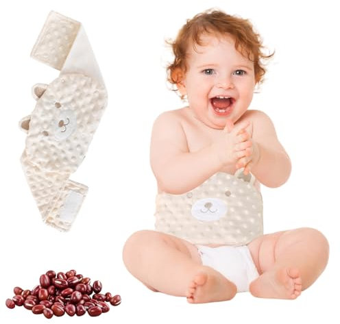 Cintura Riscaldante per Neonati, Sacco di Fagioli Rosso, Cuscinetto Caldo, Microonde, Allevia Dolori Addominali, Gonfiore, Flatulenza, Calma Il Bambino, Cintura Regolabile con Velcro, Orso Carino