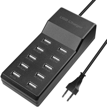 LEKEFET USB-laddare med flera portar, 50W laddningsstation med 10 portar, individuella 5V/2.4A/1A-portar, USB-nätadapter, laddningsstation, för iPad, Galaxy, Pixel, Huawei - Svart
