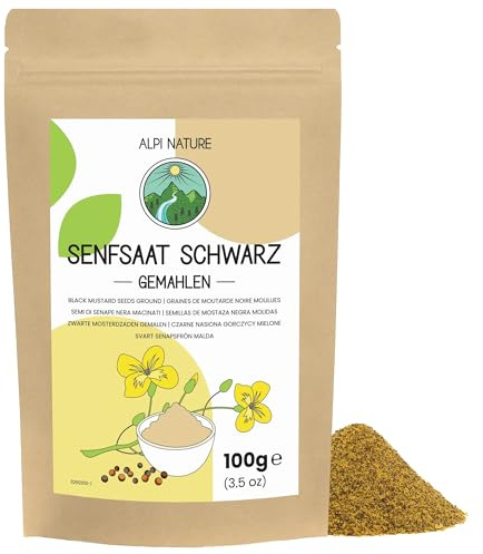 Alpi Nature Graine de Moutarde Noire Moulues 100g, Graines de Moutarde Noire en Poudre