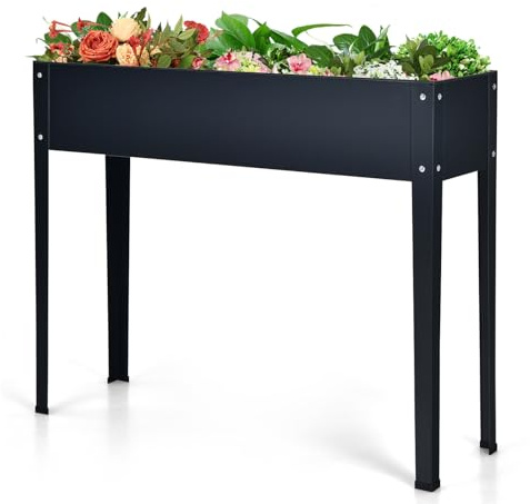 HOMASIS Parterre surélevé d'extérieur en fer, potager relevé rectangulaire pour balcon, jardin et terrasse, jardinière haute pour plantes, herbes, fleurs (gris, 100 x 30 x 80 cm)