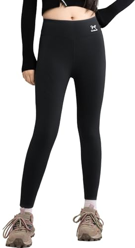 NEAWEALY Legging thermique pour fille et enfant - Legging chaud en coton doublé en polaire - Pantalon d'équitation de sport et d'hiver, Noir , 11-12 ans