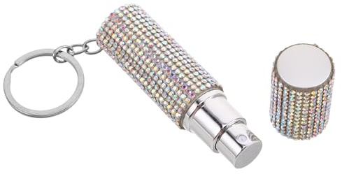 LOLIPPYY Llavero de Perfume Portátil con Pedrería Frasco de Cristal Recargable de 5 Ml para Aceite Esencial Spray Recargable para Viaje Colgante Decorativo para Bolso y Mochila