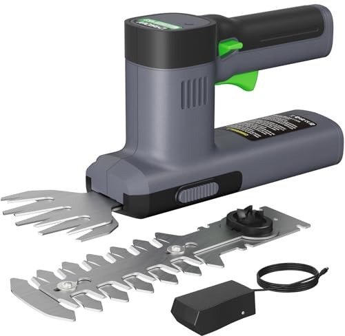 WORFCI 12V Tijeras Cortacésped y Arreglasetos a batería 2000 mAh, 2 en 1 Tijeras de jardín, Longitud de la Cuchilla 12cm y Ancho de la Cuchilla 9,5 cm