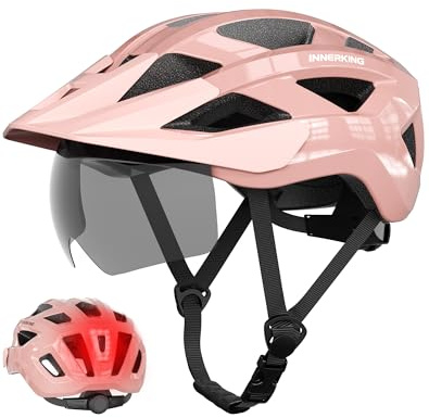 InnerKing Adult Bike Helmet Rear Light & OTG Magnetic Goggles for Men Women | Lightweight Mountain Bicycle Helmets,Rechargeable Rear Light,Detachable Goggles, Road Cycling with Removable OTG Visor