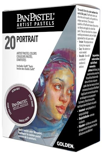 PANPASTEL Set de 20 couleurs de pastel sec, 9ml chacune, utilisable avec fuseau, crayon, marqueur, peinture + assortiment d’outils Sofft – Set Portrait