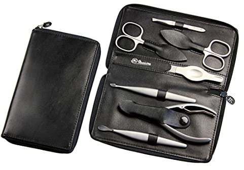 HK Manicure by Hans Kniebes - 7-tlg. Maniküre-Set Nagelschere, Hautschere, Zange, Pinzette, Feile, Nagelmesser, Hautdrücker - Manicure-Etui aus Amalfi-Vollrindleder