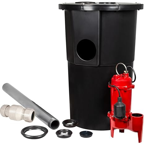 Red Lion RL-WCS50TA 115 Volt, 1/2 HP, 5600 GPH Automatic Sewage System with Cast Iron Pump and 18-inch x 30-inch Basin, Red/Black, 14942749