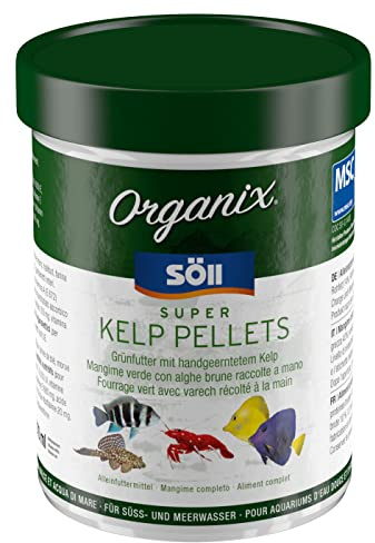 Söll 81911 Organix Super Kelp Pellets, 130 ml - Zierfischfutter mit Spurenelementen, Vitaminen, Proteinen und essenziellen Fettsäuren für Pflanzenfresser im Süß- und Meerwasseraquarium