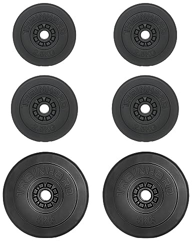 TrainHard Hantelscheiben Gewichte aus Kunststoff Zement-Füllung Gesamtgewichte 20kg aus 4x2,5kg, 2x5kg