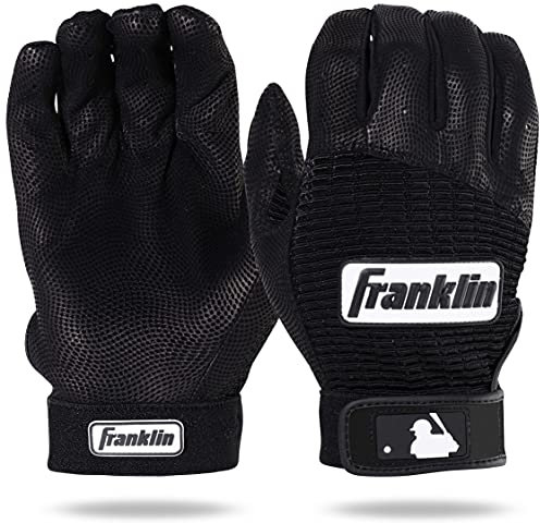 Franklin Sports Adult MLB Pro Classic Batting Gloves, Adult Medium, Pair, Black/Black