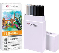 TOMBOW ABT-12P-3 DoppelfasermalerDUAL BRUSH PEN ABT, Grautöne