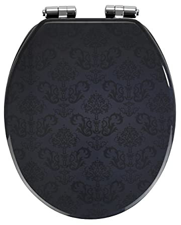 WENKO WC-Sitz Mod. Bellevue, stilvoller Toilettensitz mit Absenkautomatik, WC-Deckel für sanftes Deckelschließen, mit Fix-Clip Hygienebefestigung, Toilettenbrille aus MDF, 35,5 x 42,5 cm, Anthrazit