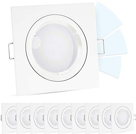 linovum 10 Stück Einbauspots LED 230V weiß eckig - GU10 LED 5W neutralweiß - mit fourSTEP Dimmbar ohne Dimmer 10x Deckenspot