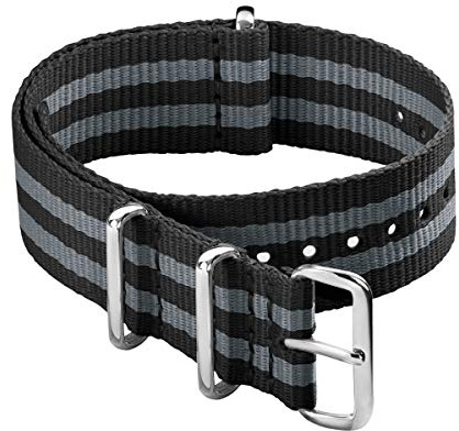 Archer Watch Straps - Klassiskt NATO-klockarmband i Nylon (Svart/Grå, 22mm)