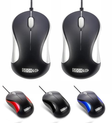 SOONGO Computer Mouse 2 Pack Mini USB Mice for Office and Home Use Fits computer laptop desktop Windows 7/8/10/XP/11 Vista and Mac silver