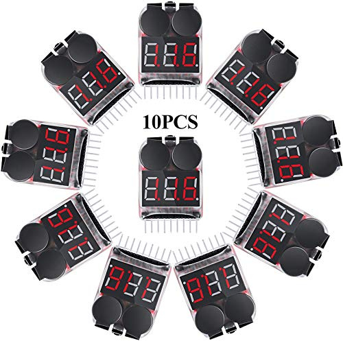 10 Pieces 2-in-1 Lipo Battery Voltage Tester Low Voltage Buzzer Alarm Battery Capacity Indicator Monitor for 1-8s Battery