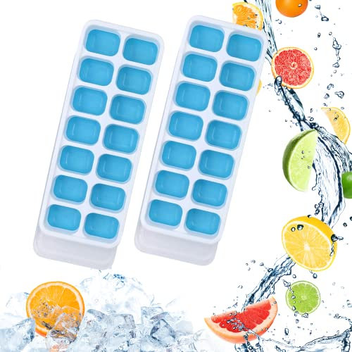 CUQOO Silicone Ice Cube Trays – 2 Pack Easy-Release BPA-Free Freezer Moulds | Food-Grade, Odour-Resistant, Reusable Ice Trays for Cocktails, Baby Food, Iced Coffee – Blue