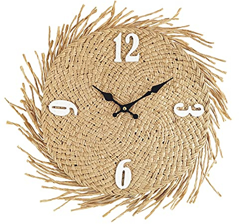 Rebecca Mobili Wanduhr, MDF, Stroh Wanduhren, Beige, Rustikaler Stil, Küche, Wohnzimmer Möbel - Größe: 45 × 45 × 4,5 cm (H×B×T) - Art. RE6593