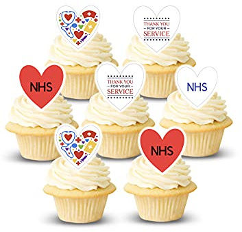 NHS Thank You National Health Service UK Edible Thick Standing Cupcake Toppers Birthday Party Cake Decorations Easy to cut