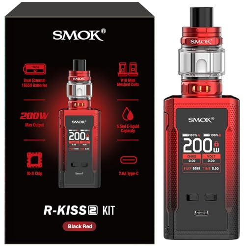 Smok R-KISS 2 Kit | Original Smok 200W Vape kit with 6.5ML TFV18 Mini Tank Mini Meshed Coils Dual18650 Battery IQ-S Chip E Cigarette Vaporizer