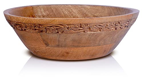 Servierschalen aus Holz (mittelgebrannt),Holzschale Jasmine,Holzschalen für Lebensmittel, Obst, Salat,Rustikale große Schale für Küchentheke,Holz Dekoschale (30.5 cmx11.4 cmx27.9 cm)