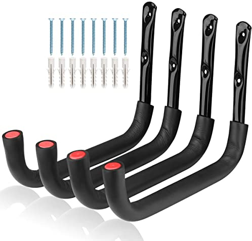 Naikozmo 12.7 Inch Heavy Duty Large Tool Hanger, 4 Pack Wall Mounted Garage Storage Hooks, Indoor Black + Red 12.7Inches x 9.2Inches