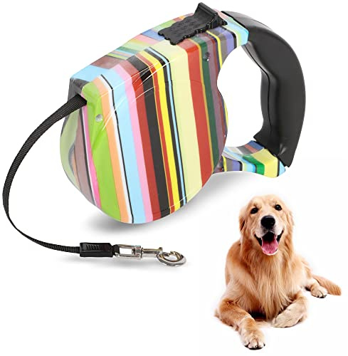Beaface Einziehbare Hundeleine, ausziehbar, 5 m, einziehbare Hundeleine für kleine, mittelgroße Hunde bis zu 25 kg, Anti-Verheddern, starkes Nylonband (bunt gestreift)