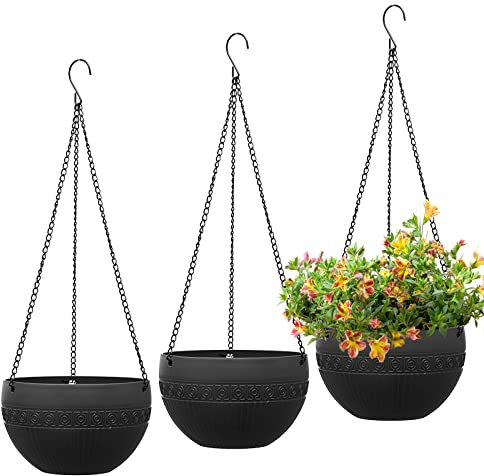 MissFox Blumentopf Hängend 3er Set - Selbstbewässernde Blumenampel mit rostfreien Ketten - Kunststoff Hängeblumentöpfe mit Ablaufloch - Ideal für Innen, Draußen, Decken, Balkone - Wanddekoration