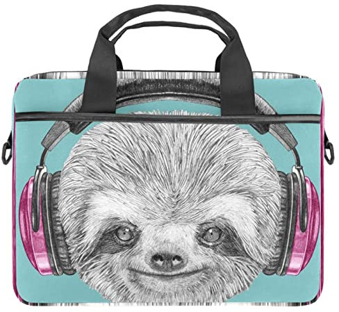 DJ Sloth Portrait with Headphones Funny Modern Character Cool Laptop Shoulder Messenger Bag Crossbody Briefcase Messenger Sleeve for 13 13.3 14.5 Inch Laptop Tablet Protect Tote Bag Case
