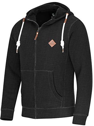 FALKENSTEJN Snygg huvtröja, sweatjacka, sweatshirt med logotypläderlapp, huvtröja, tröja med 2 sidofickor, Charcoal mix, XL