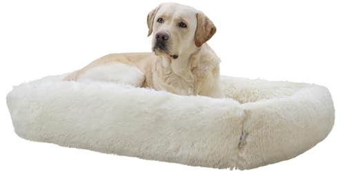 Kerbl Pet Kuschelbett Fluffy | Creme, 60 × 40 × 22 cm, weiches Polyesterbett mit komfortabler Füllung und rutschhemmendem Boden