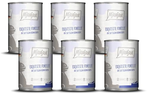 MjAMjAM - Premium våtfoder för katter - utsökt öring med saftig kyckling, 6-pack (6x400g), spannmålsfritt