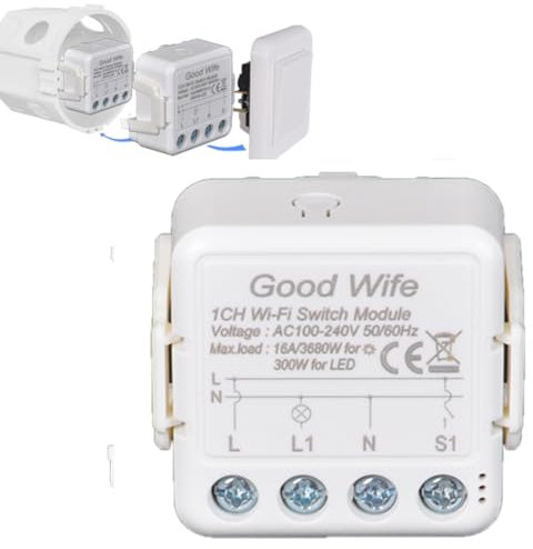 Interruttore WiFi 16A, smart life APP Controllo mini modulo relè, fai da te per elettrodomestici con telecomando Smart Life, compatibile con Alexa Google Home, controllo a 1 o 2 vie, (1)