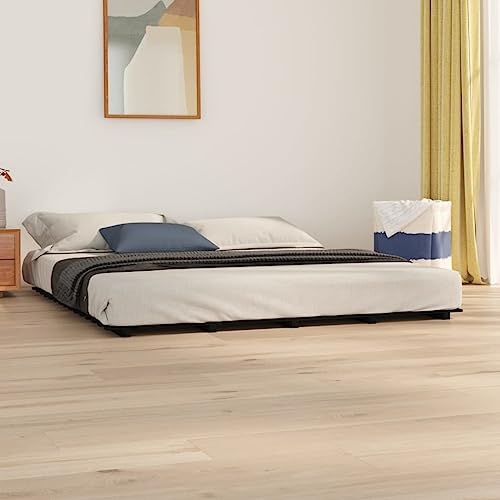 vidaXL Massivholzbett Doppelbett Bettgestell Bett Holzbett Bettrahmen Lattenrost Schlafzimmerbett Schlafzimmermöbel Schwarz 160x200cm Kiefer